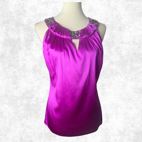 Cache Satin Magenta Embellished Halter Top Medium Glam Clubwear Y2K Party Vibe - Picture 4 of 7